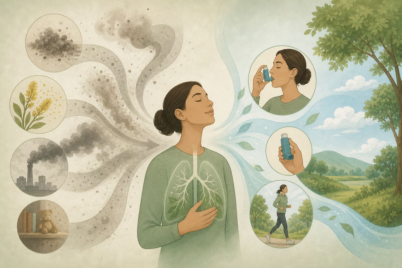 Illustration of asthma trigger awareness versus inhaler adherence and clean air